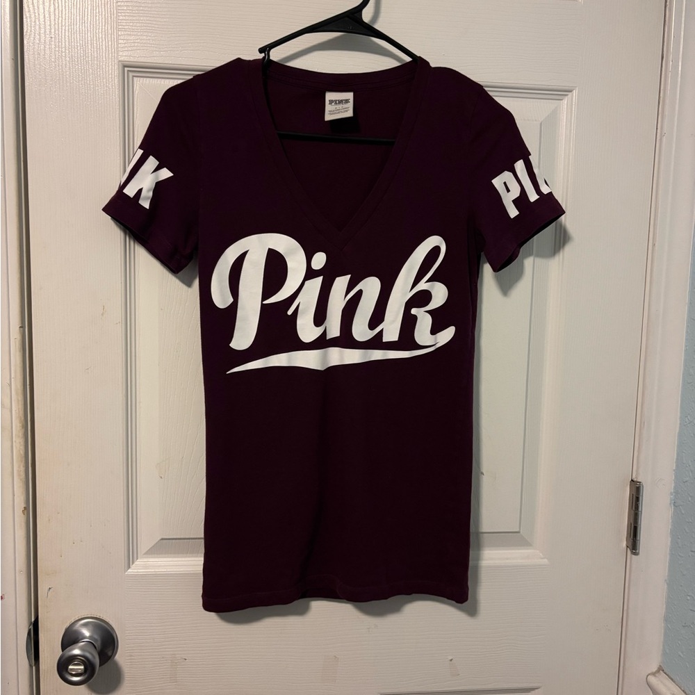 Victoria's Secret PINK Maroon V-Neck Tee
